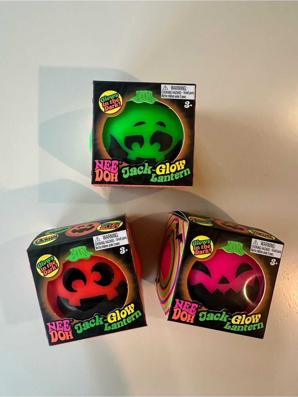 Needoh Jack-Glow Lantern Set of 3 - Green, Orange, Pink